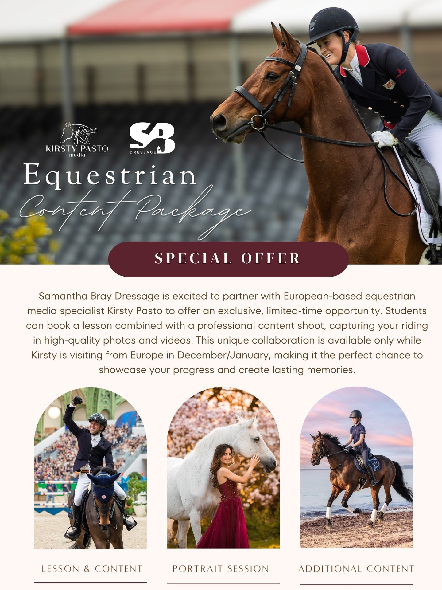 🐴✨ EXCLUSIVE COLLABORATION ALERT ✨🐴

I&rsquo;ve partnered with the incredible samanthabraydressage to bring her students something special!

Book a lesson and content package capturing your riding journey in stunning photos and videos that you&rsqu