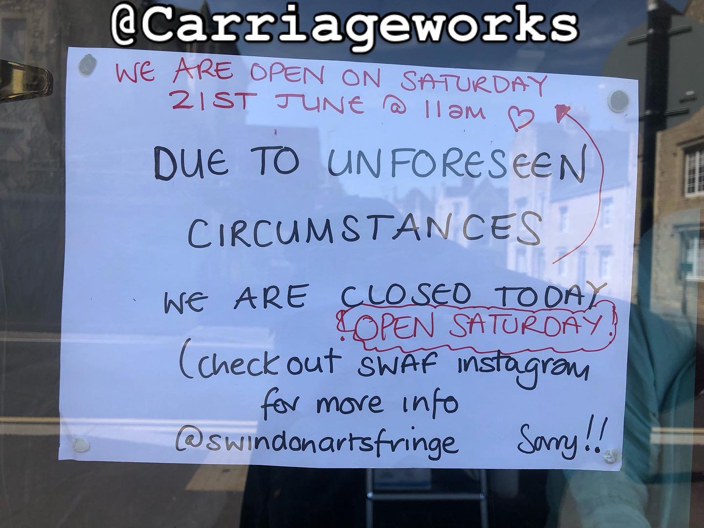 Update: Our exhibitions at the carriage works will be open as usual over the weekend from 11am to 5:30pm 🌞