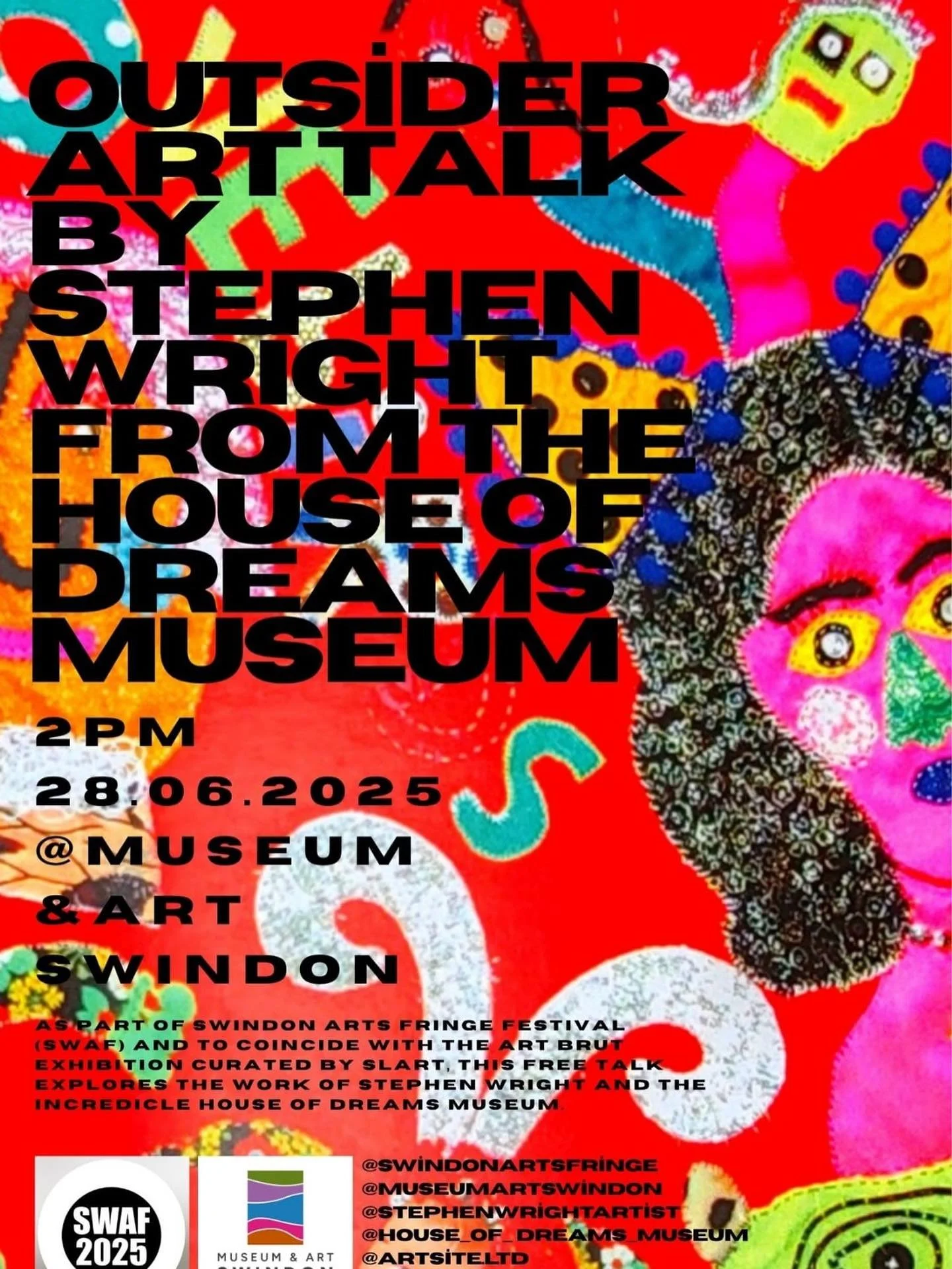 Don&rsquo;t miss out on a talk with Stephen Wright from the House Of Dreams on the 2pm, 28th June at the Museum &amp; Art Swindon! The topic will be outsider art as part of @slart.me &lsquo;s exhibition ART B.R.U.T.

#outsiderart #houseofdreams #swaf