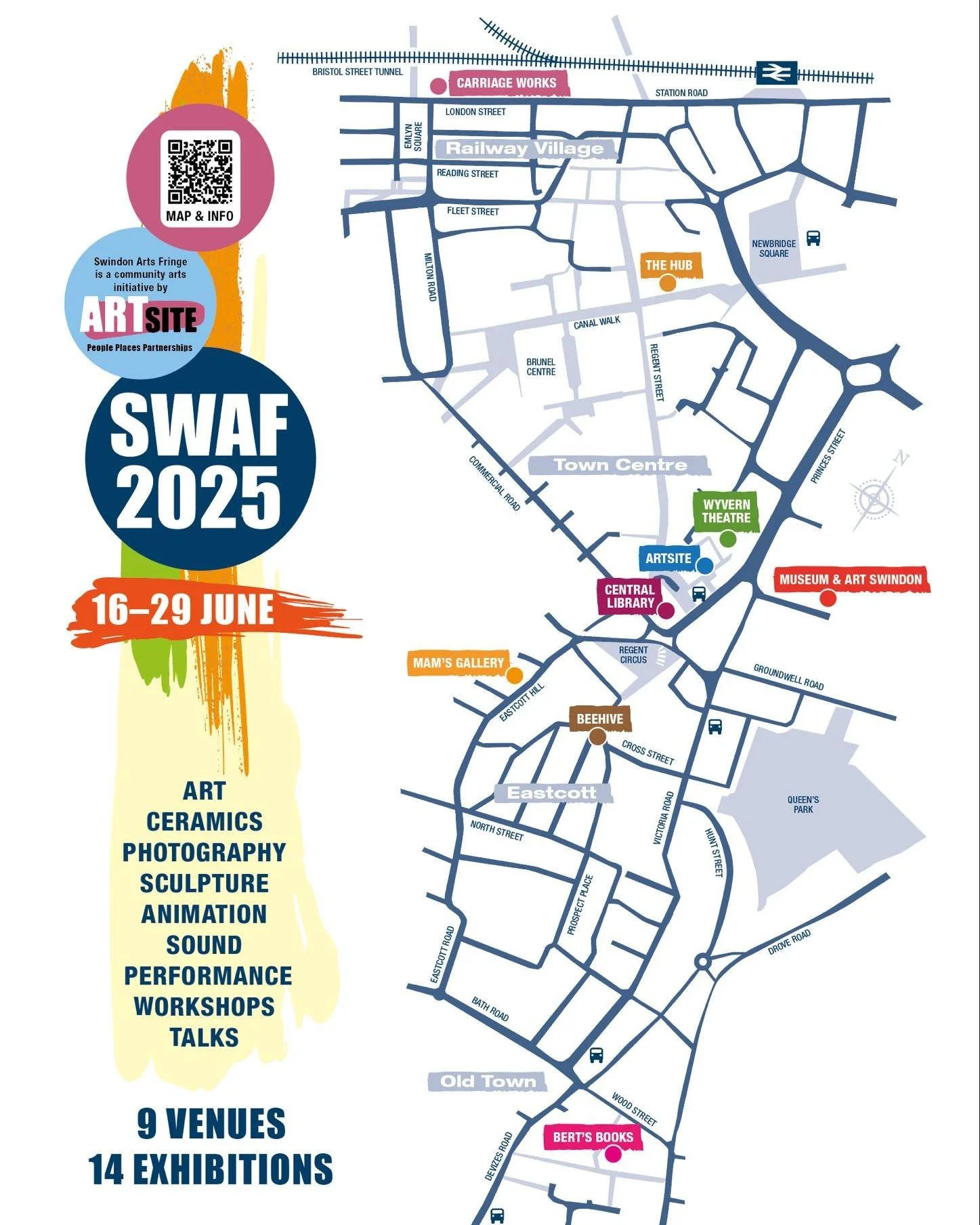 Dates, venues and opening times are now available on our website! 

https://www.swindonartsfringe.co.uk/map (Link in our Bio!)

Map designed by @parsons_kate_!
