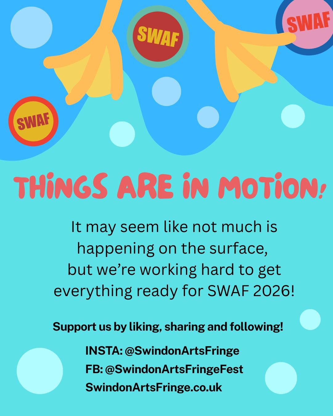 It may seem quiet here, but we're working hard to get everything ready for the SwindonArtsFringeFestival 2026! Did you know that you could help us out by liking our posts, commenting your excitement for the upcoming events, sharing with other artists