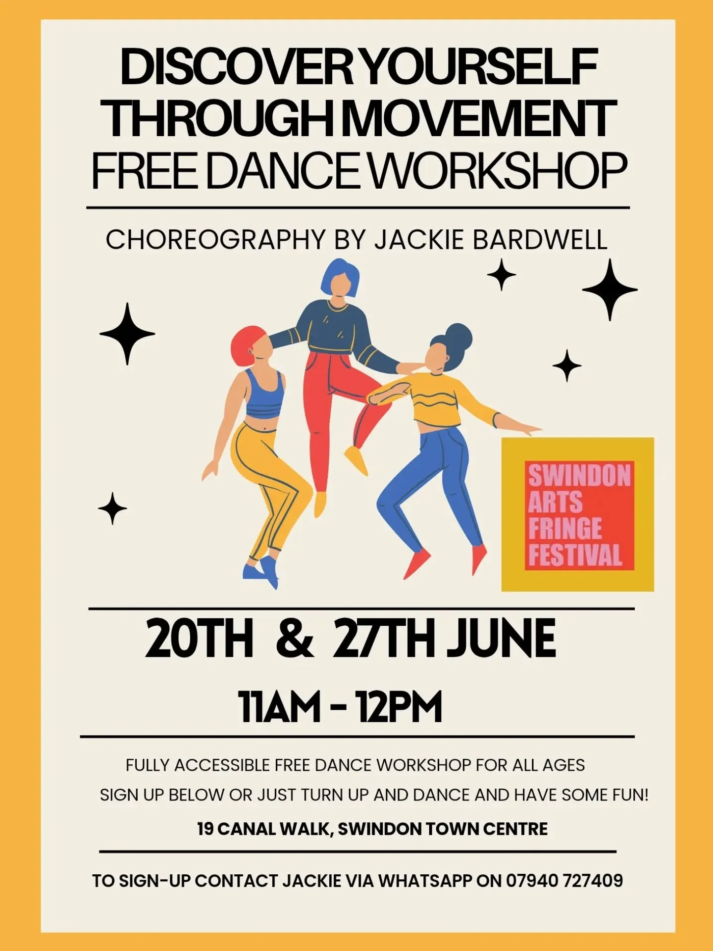 The first of many workshops and events happening as part of the  Swindon Arts Fringe festival at 19 CANAL WALK 

#SWAF 

@bicyclettes_jetsetjackie
Is hosting a FREE dance workshop on 20th and 27th June from 11am 12pm  it's open to all ages and abilit