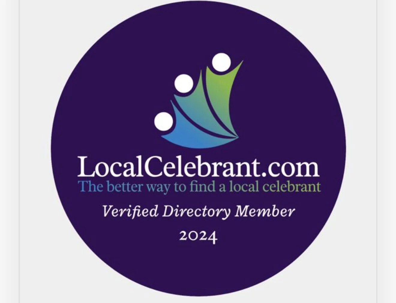 LocalCelebrant.com 2024 Verified Directory Member badge with logo and tagline "The better way to find a local celebrant."