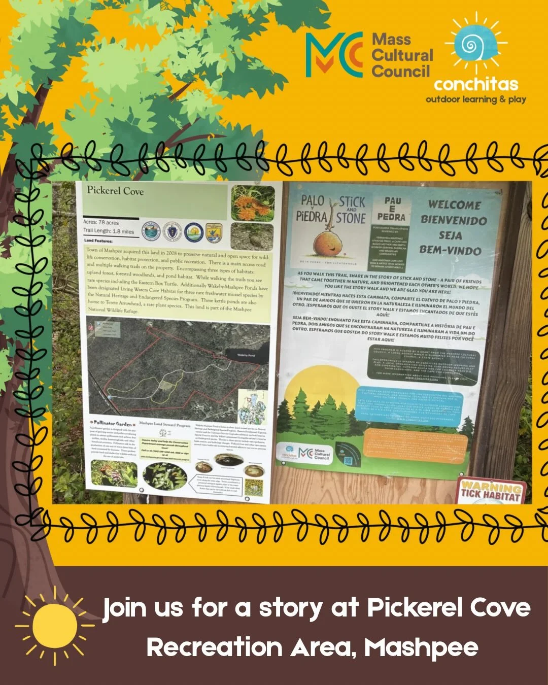Hello neighbors! We&rsquo;ve installed a story walk!! 🤩🌲☀️🎉❤️

We are so proud to share a new project we&rsquo;ve been working on, funded by the Mashpee Cultural Council, a local agency that is supported by Mass Cultural Council (a state agency).?