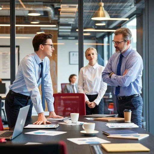 Colleagues around a table reviewing a business agreement together.