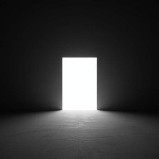 An open doorway with bright light visible in the space beyond.