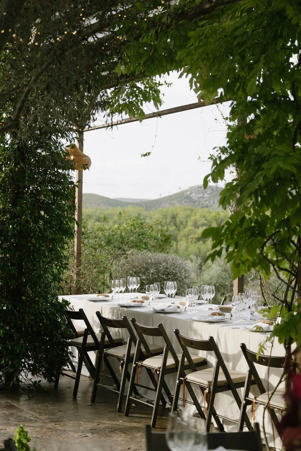 Wedding banquet at Casa Felix with views across the surrounding Catalan landscape.