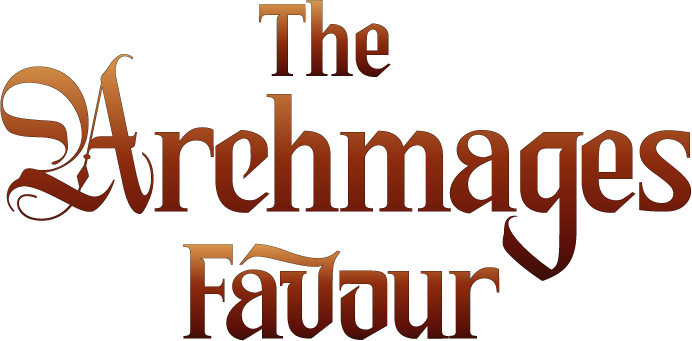 Text graphic that says "The Archmaages Favour" in stylized, gradient brown and red font..