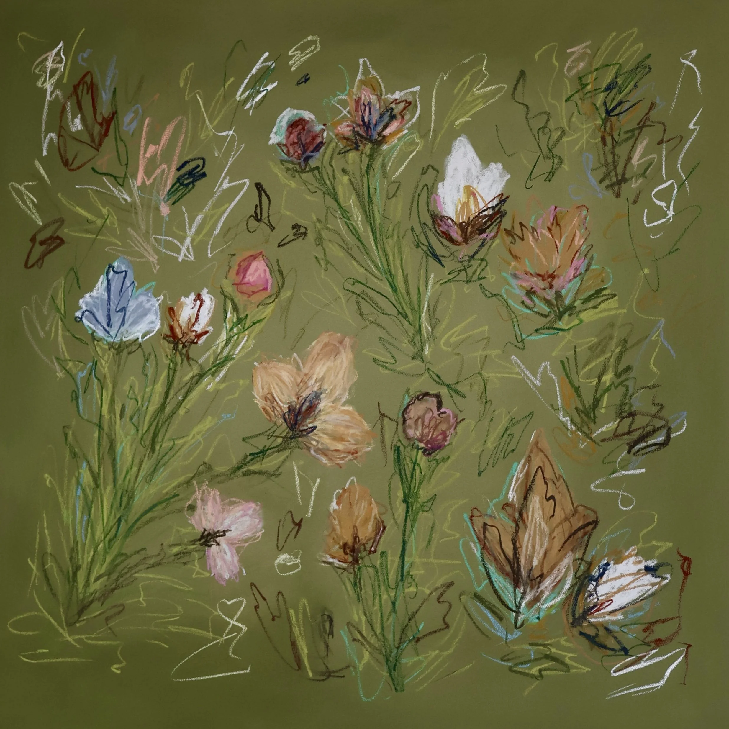 30" x 30" acrylic, oil pastel 2025