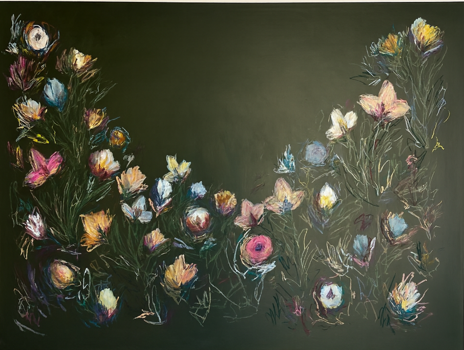 36" x 48" acrylic, oil pastel 2025