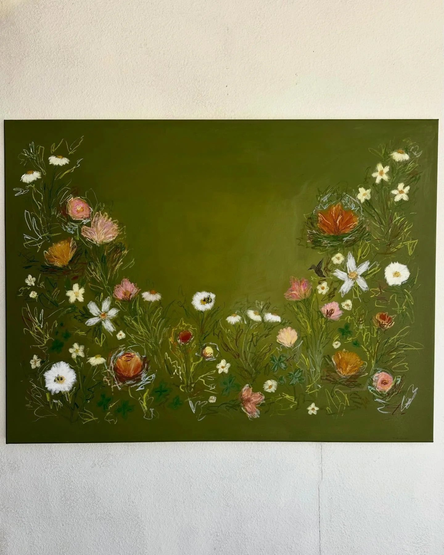 Commission for @ctaywolf 💗
36&rdquo; x 48&rdquo; canvas. 
Inspired by Caitlin&rsquo;s trip to Monet&rsquo;s gardens. We also incorporated a hummingbird, bumblebees, and four leaf clovers as a special way to honor her parents!