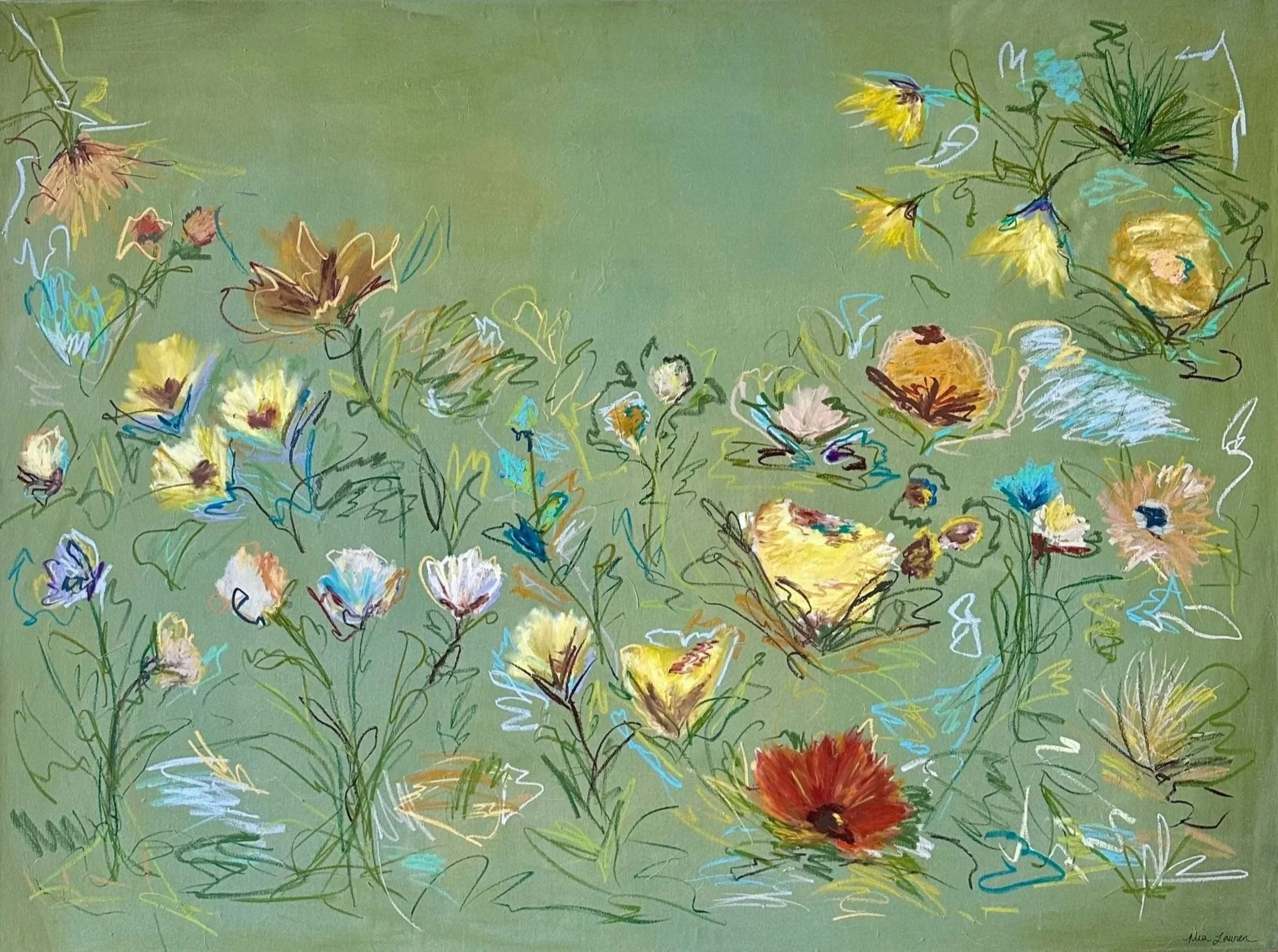 36" x 48" acrylic, oil pastel 2025