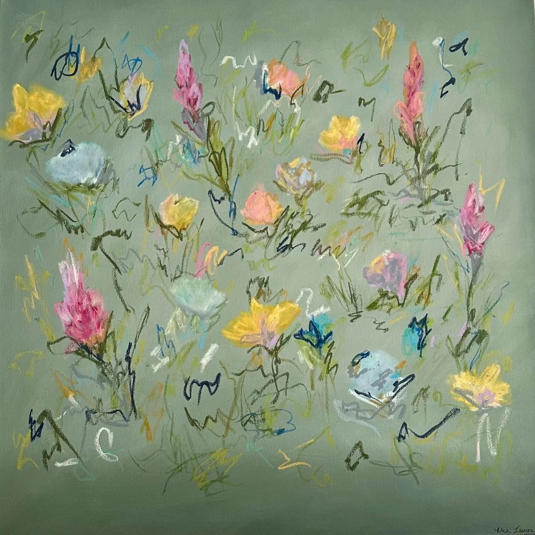 30" x 30" acrylic, oil pastel 2025