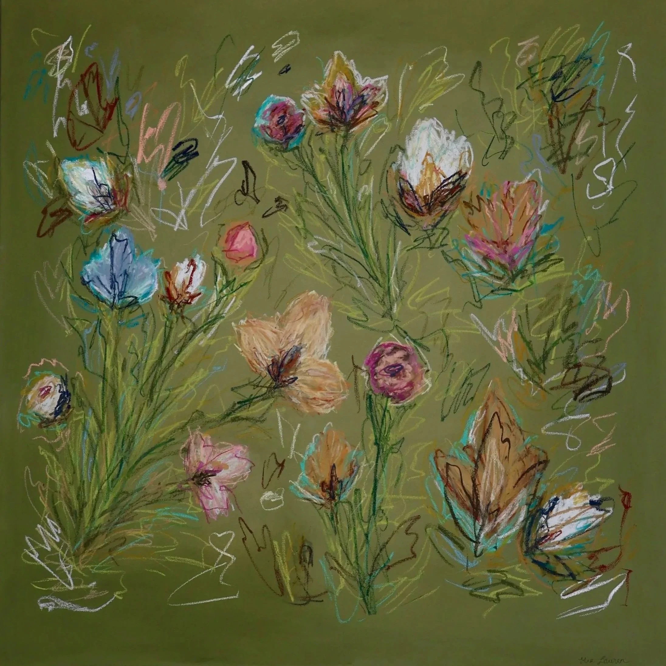 30" x 30" acrylic, oil pastel 2025