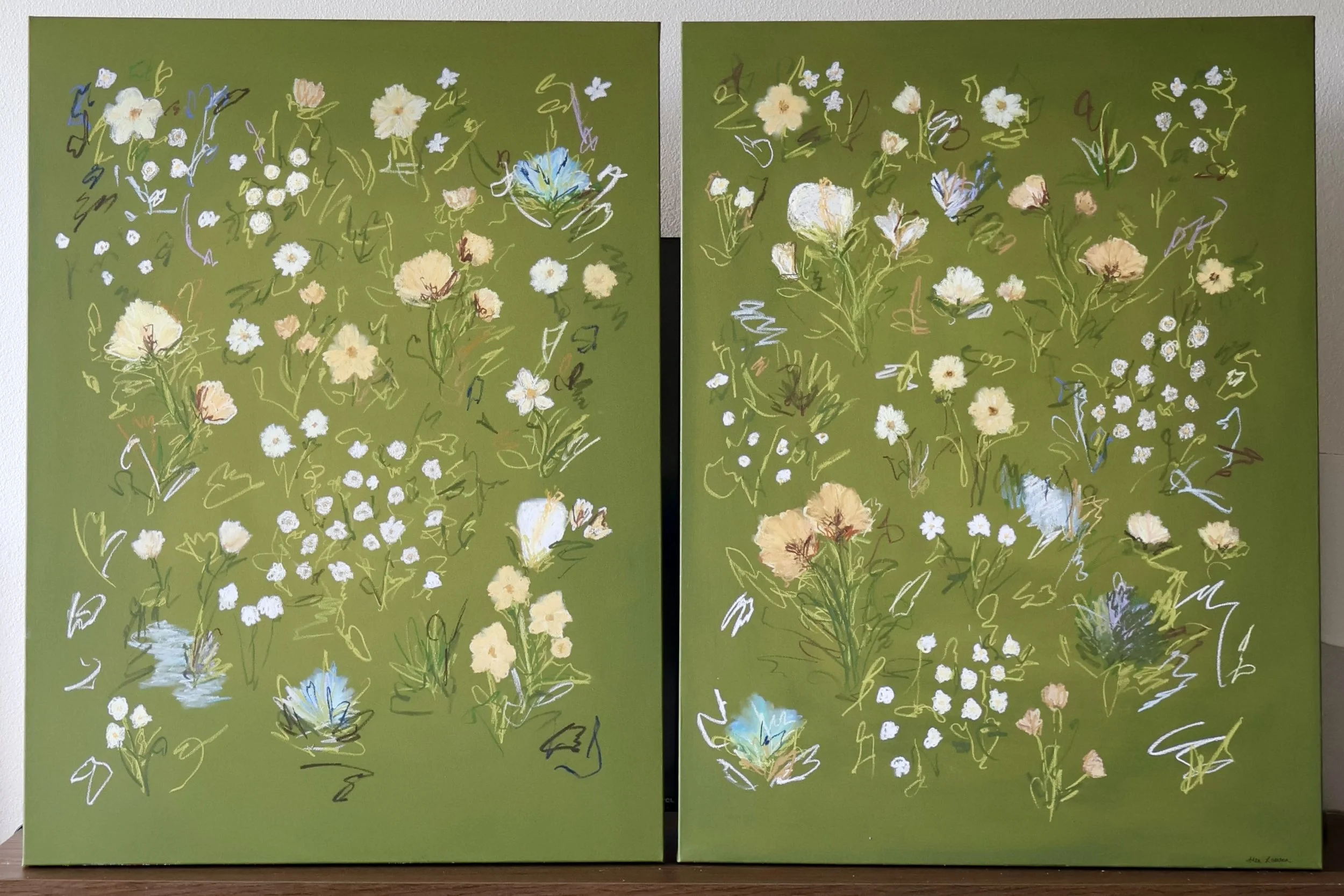 Pair of 40" x 30" acrylic, oil pastel 2025