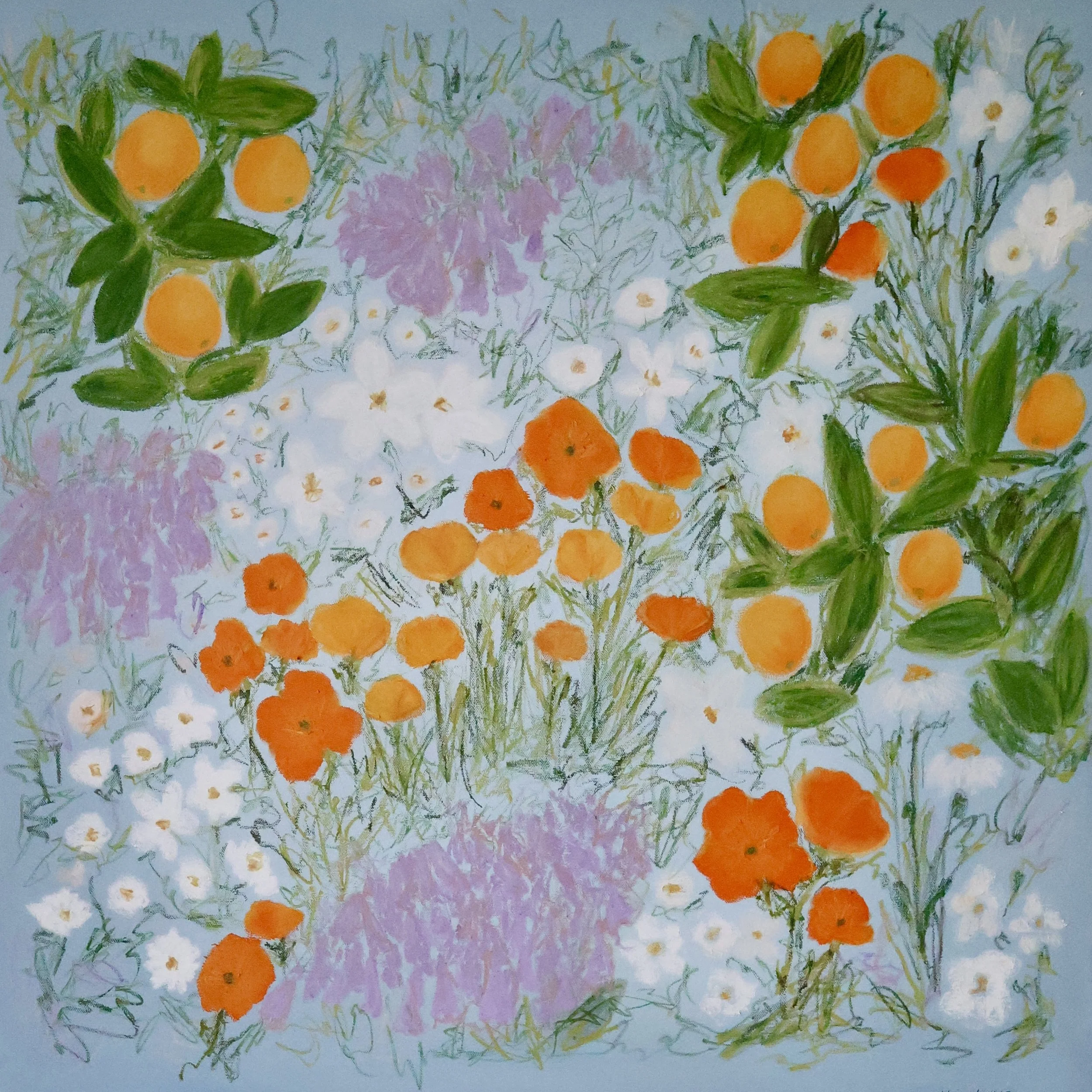 30" x 30" acrylic, oil pastel 2025