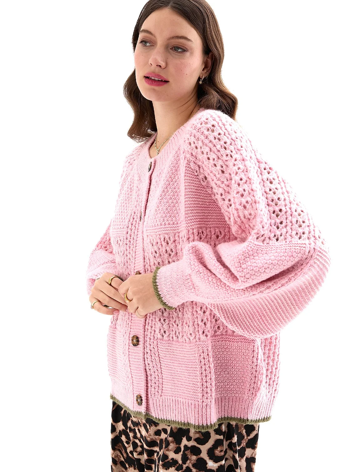 Brigit Chunky Knit Cardigan in Pink