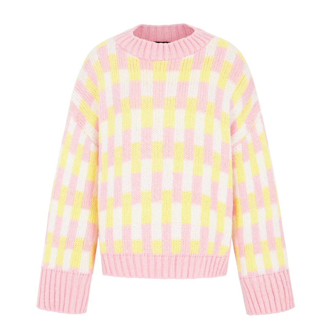 Charlotte Geometric Pattern Wide Sleeve Knit Jumper - Pink