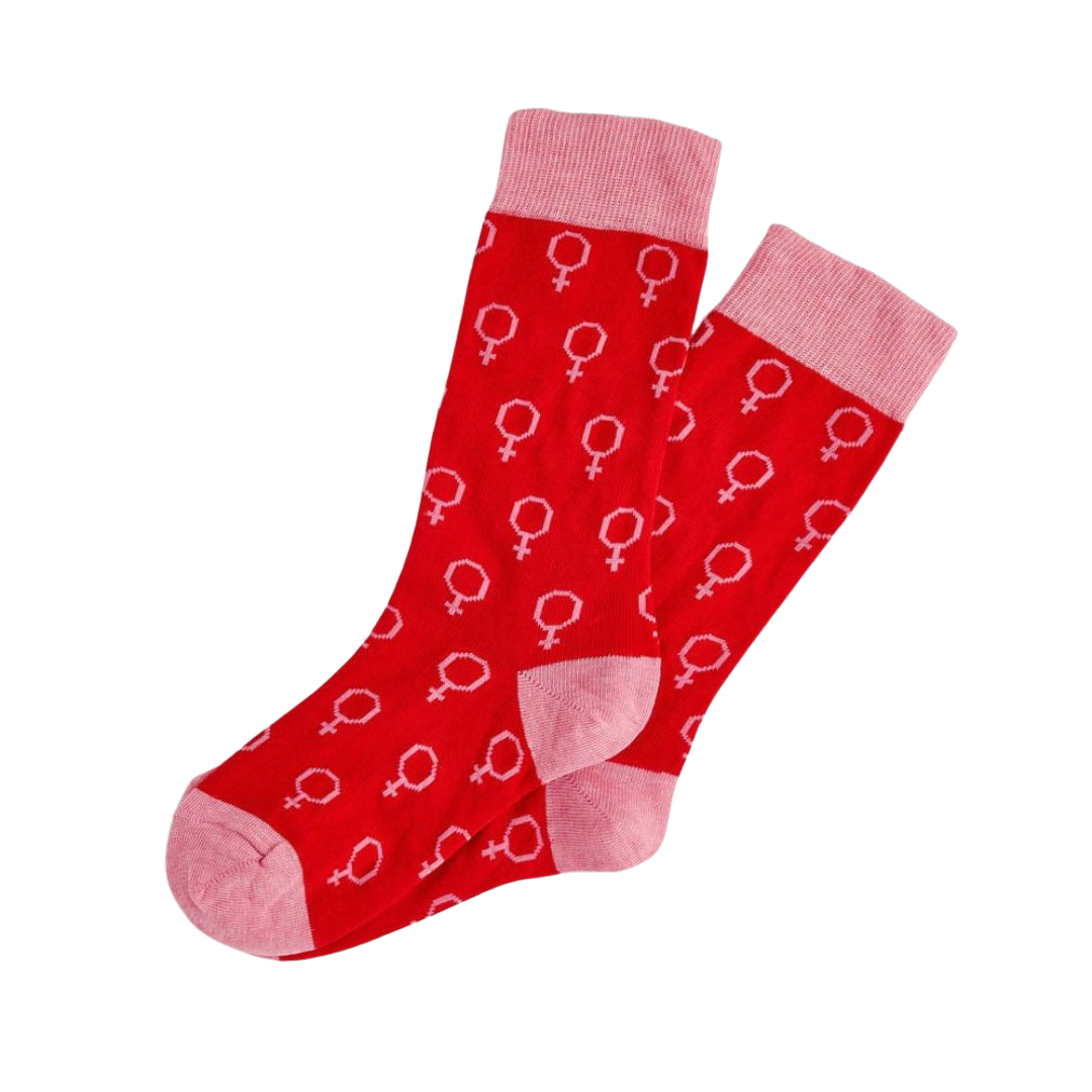 venus-motif-feminist-socks-black-beech Red.png