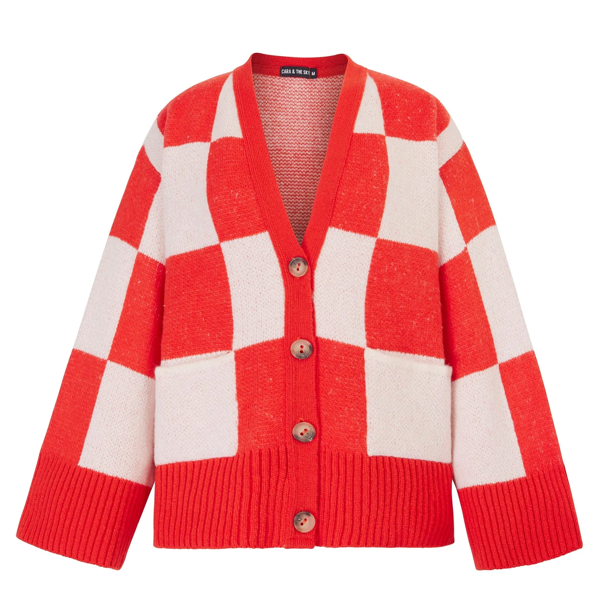 Candice Checked Oversized Chunky Cardigan - Red