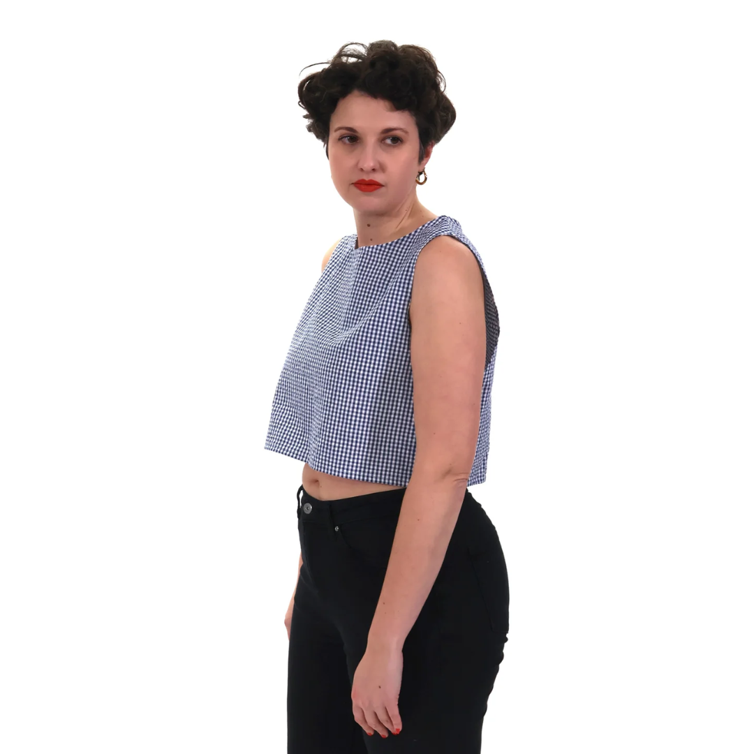 The Cropped Tank - Mini Cobalt Check
