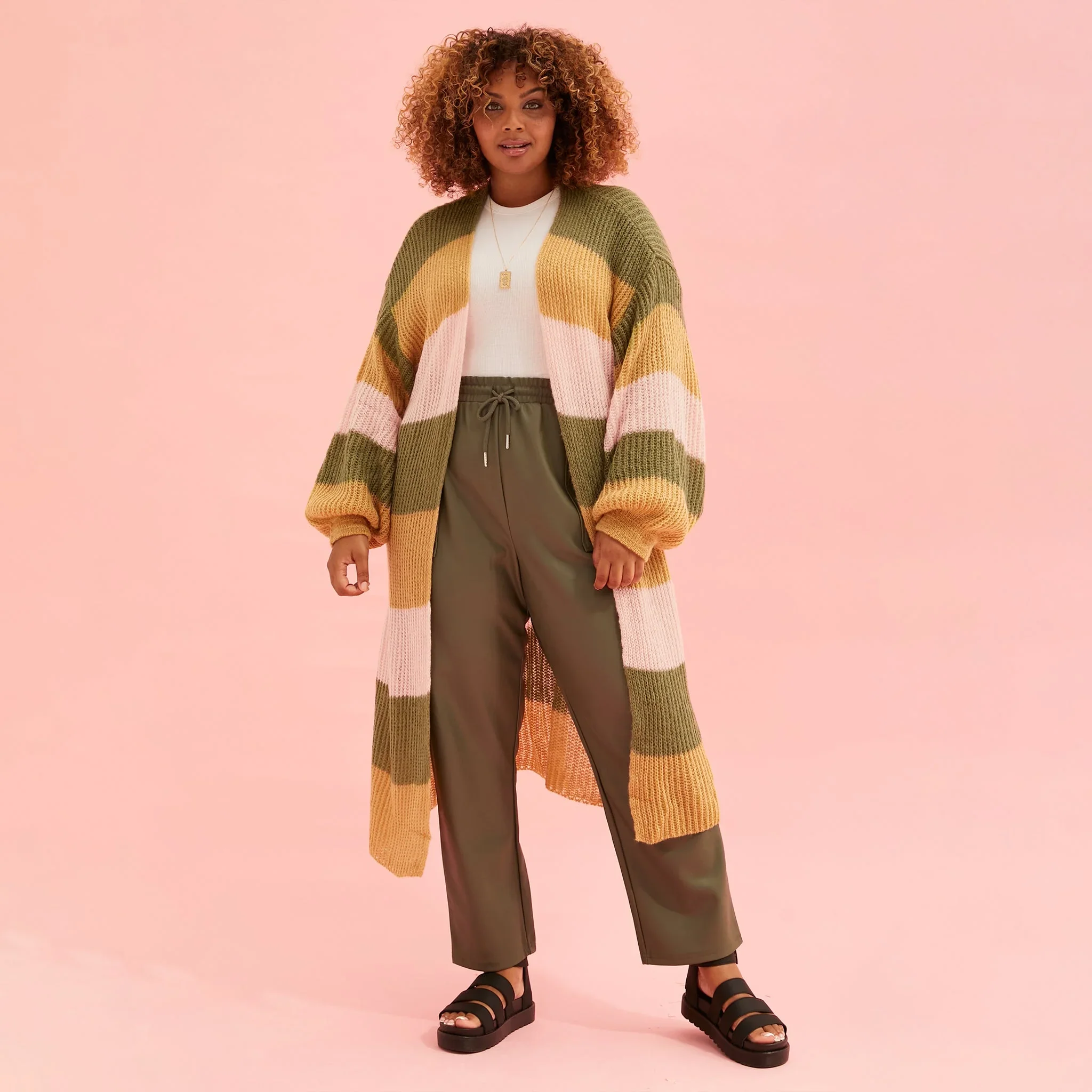 Ricci Lightweight Maxi Stripe Cardigan - Camel