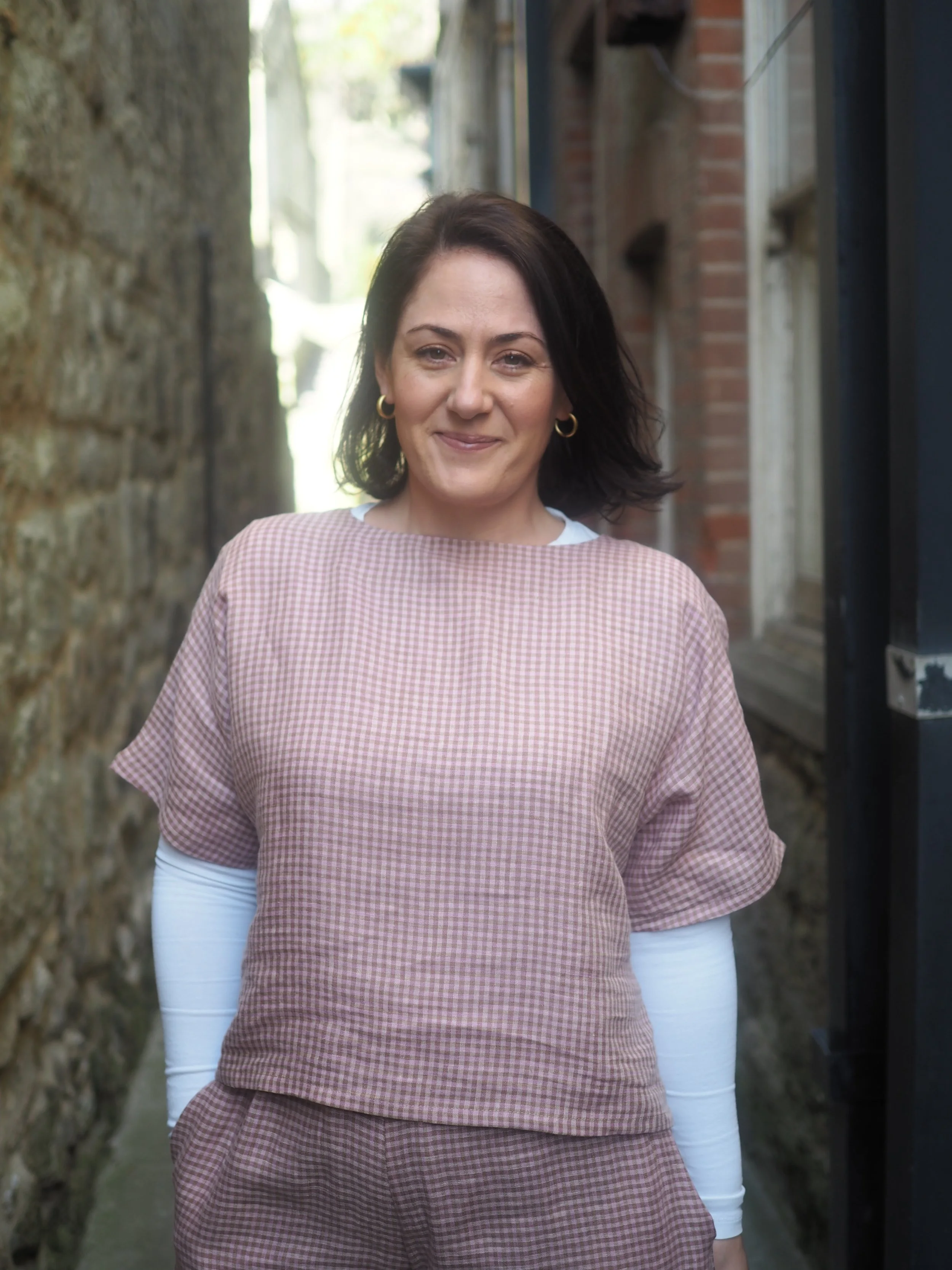 Elsie Tee - Pink & Beige Check