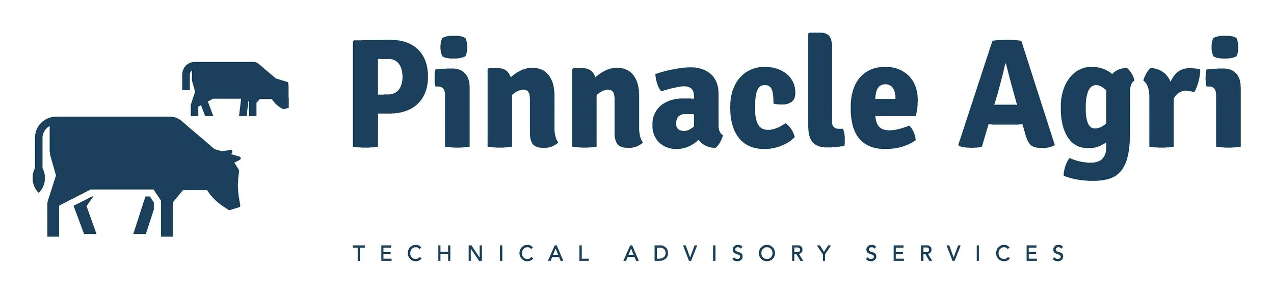 Logo for Pinnacle Agri featuring three stylized dark blue animal icons (a cow, a pig, and a sheep) and the text 'Pinnacle Agri' followed by 'Technical Advisory Services' in smaller font.