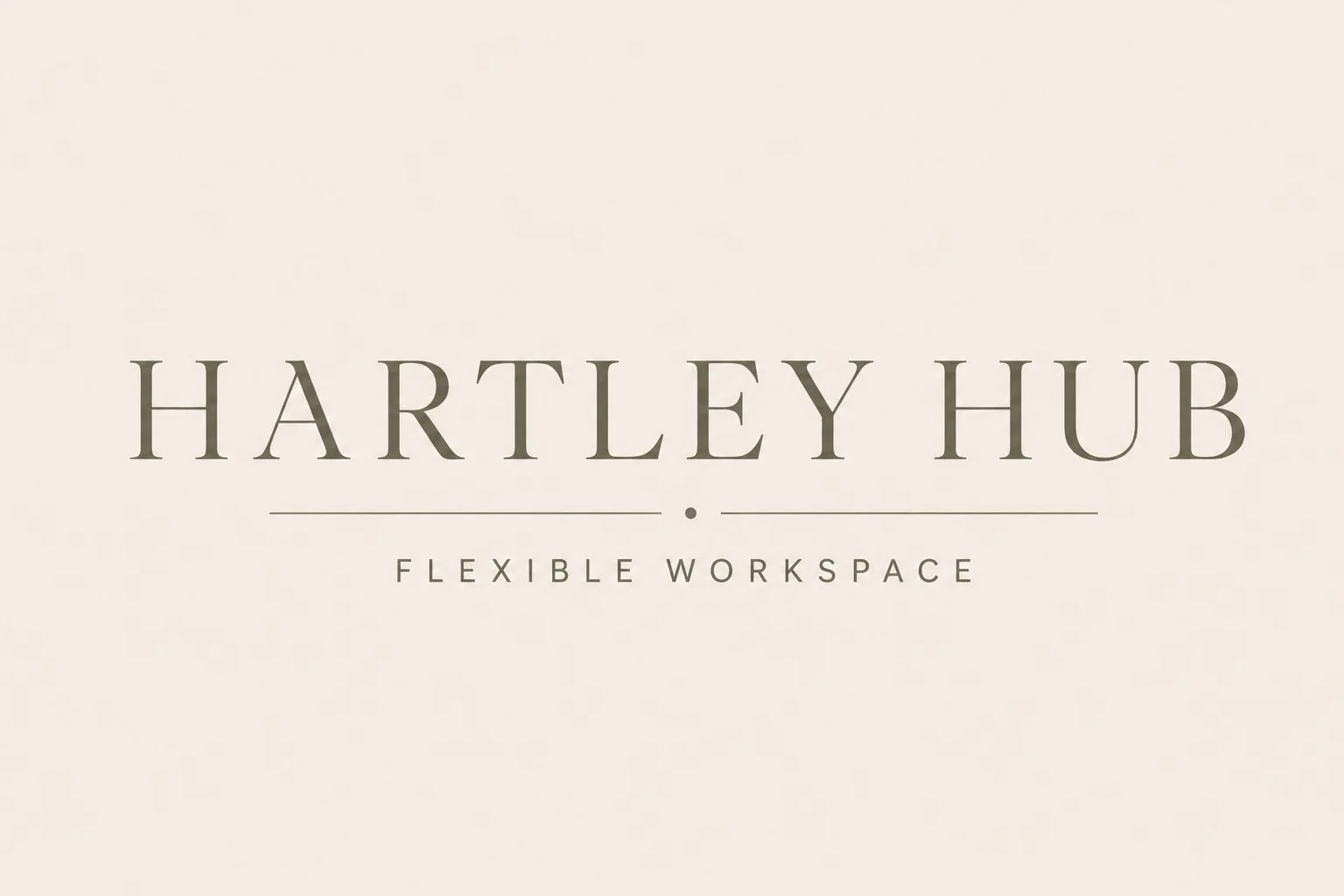 Logo for Hartley Hub with beige background and light lettering.