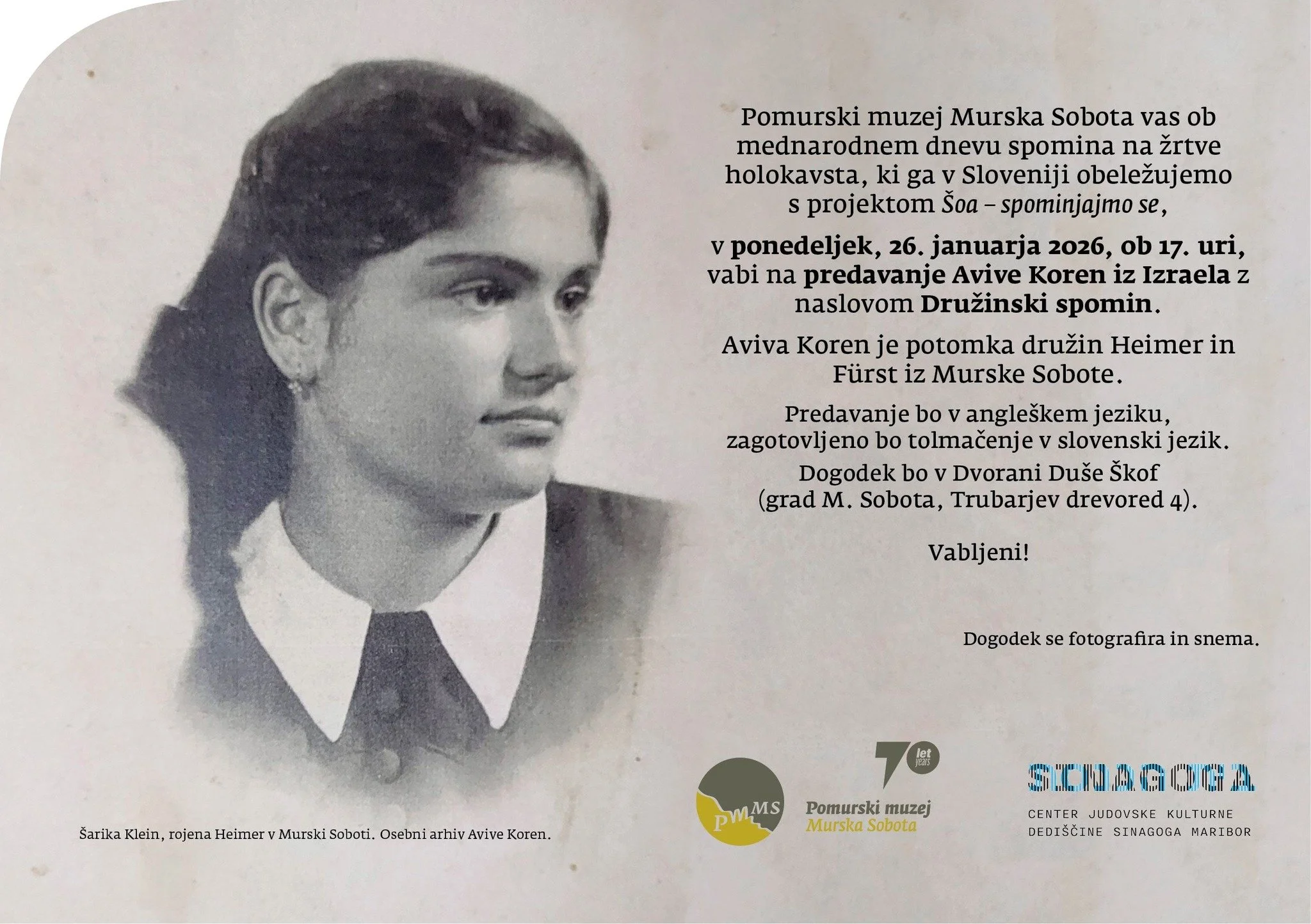 Predavanje Avive Koren ob mednarodnem dnevu spomina na žrtve holokavsta