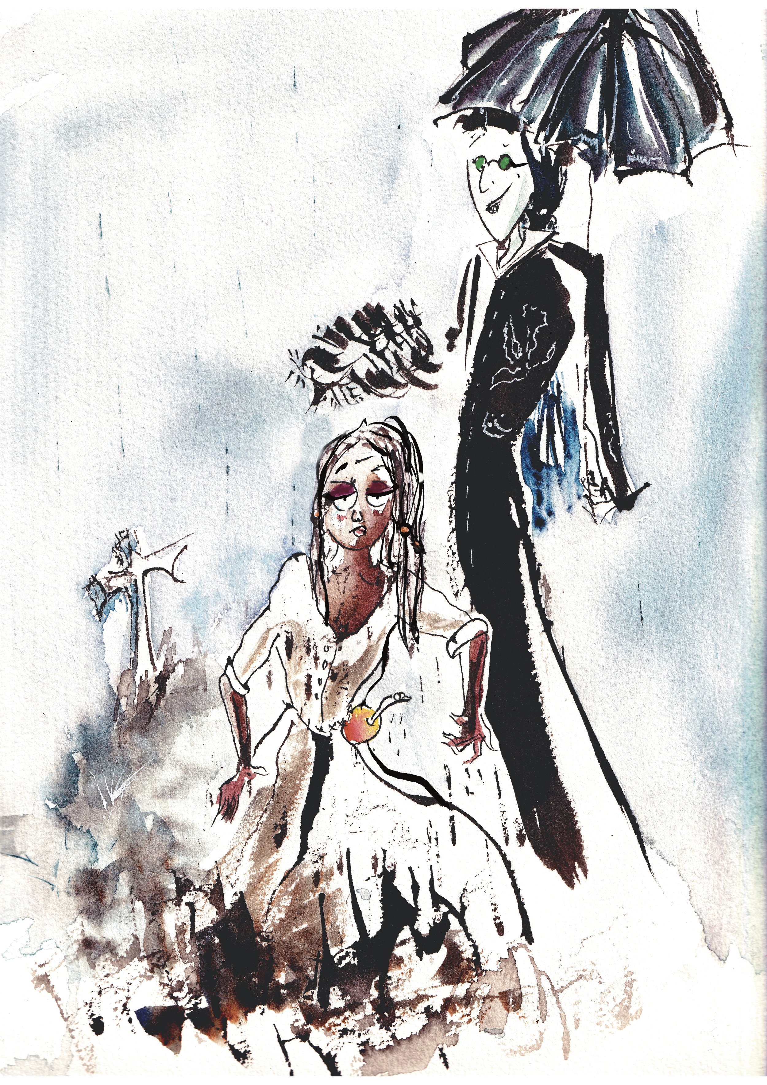 Samael welcoming Lilith (rough with long hair).