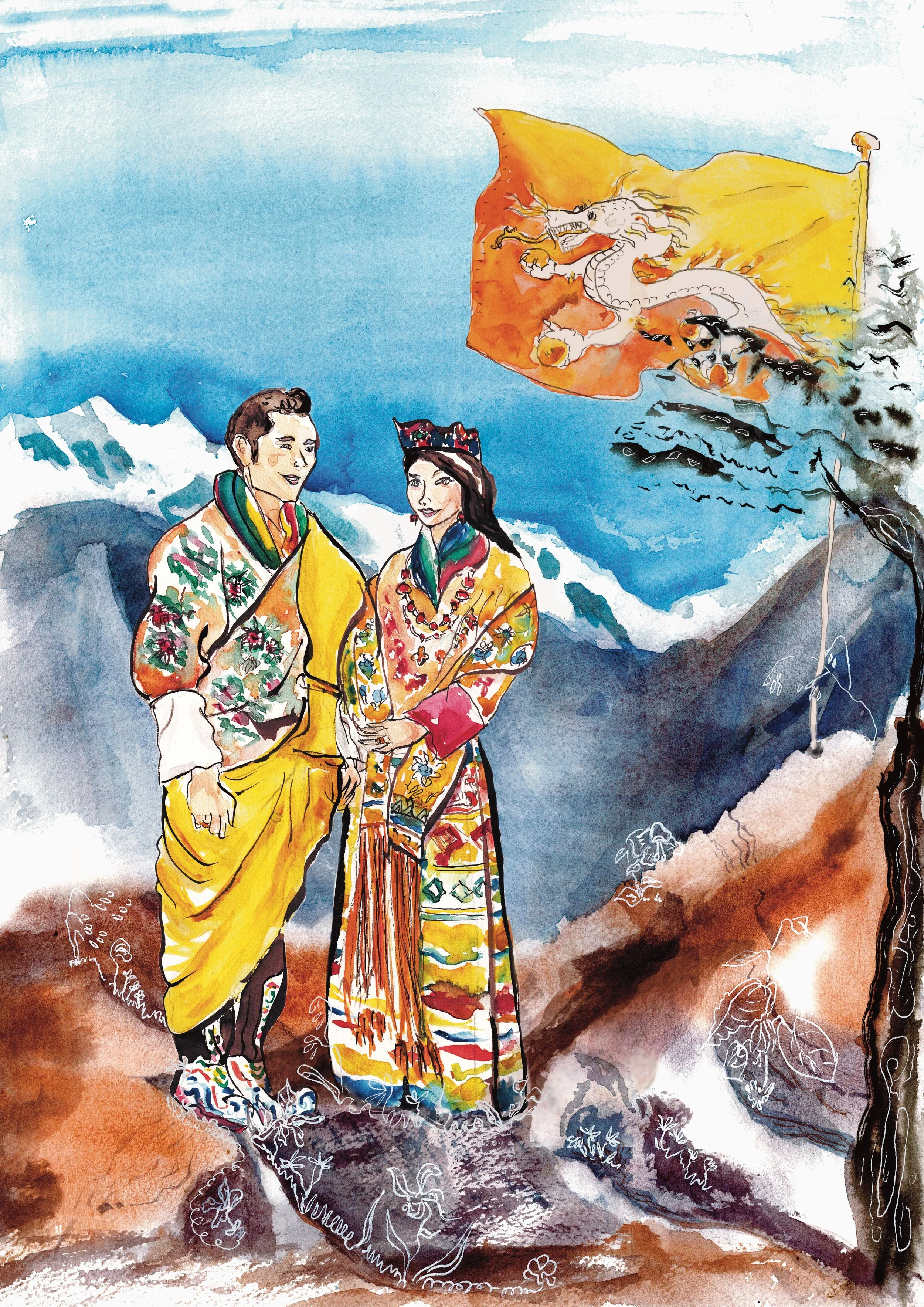 dragon king and queen of Bhutan