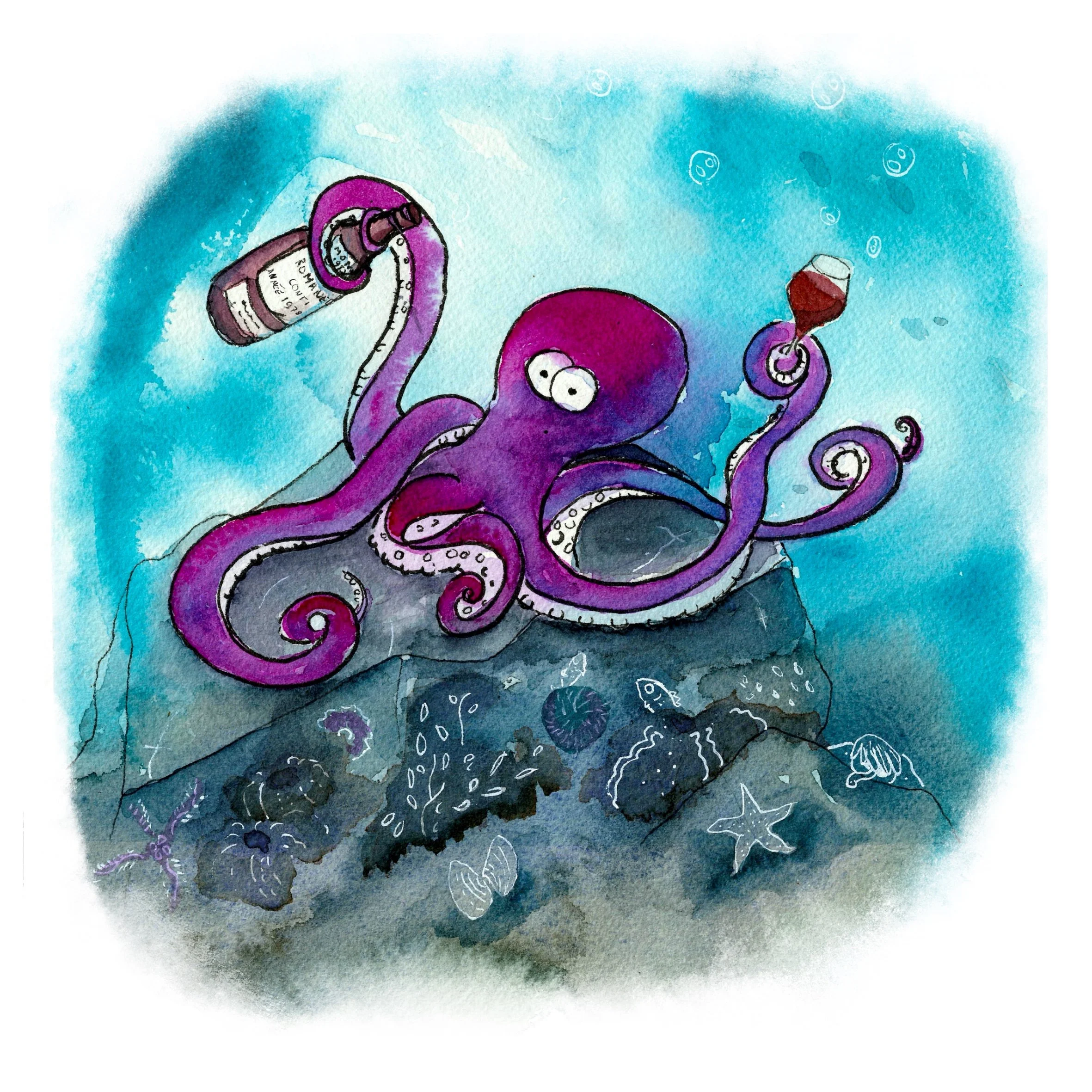 Madame Poulpe dégustant un Romanée Conti