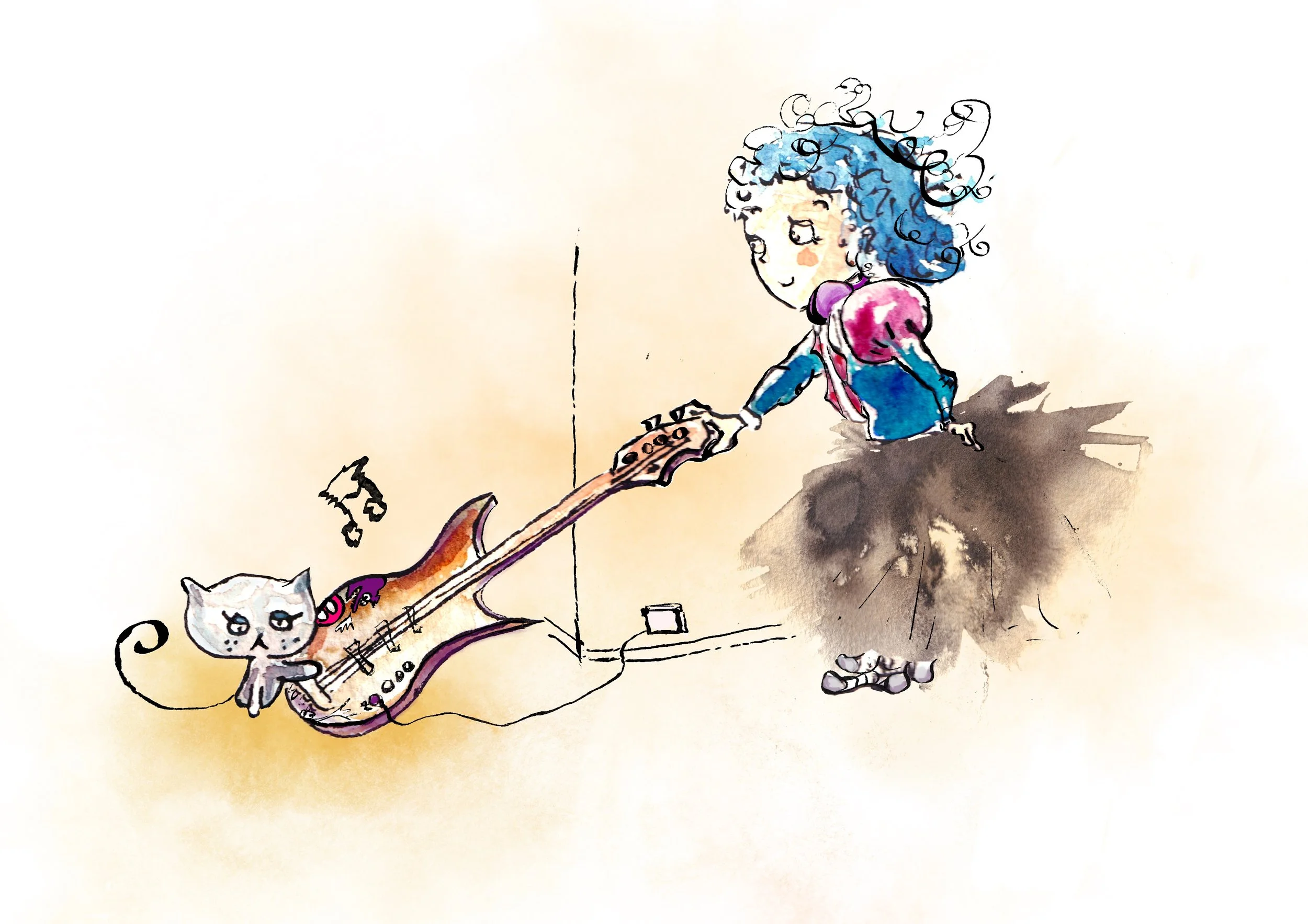 Cat trying guitar