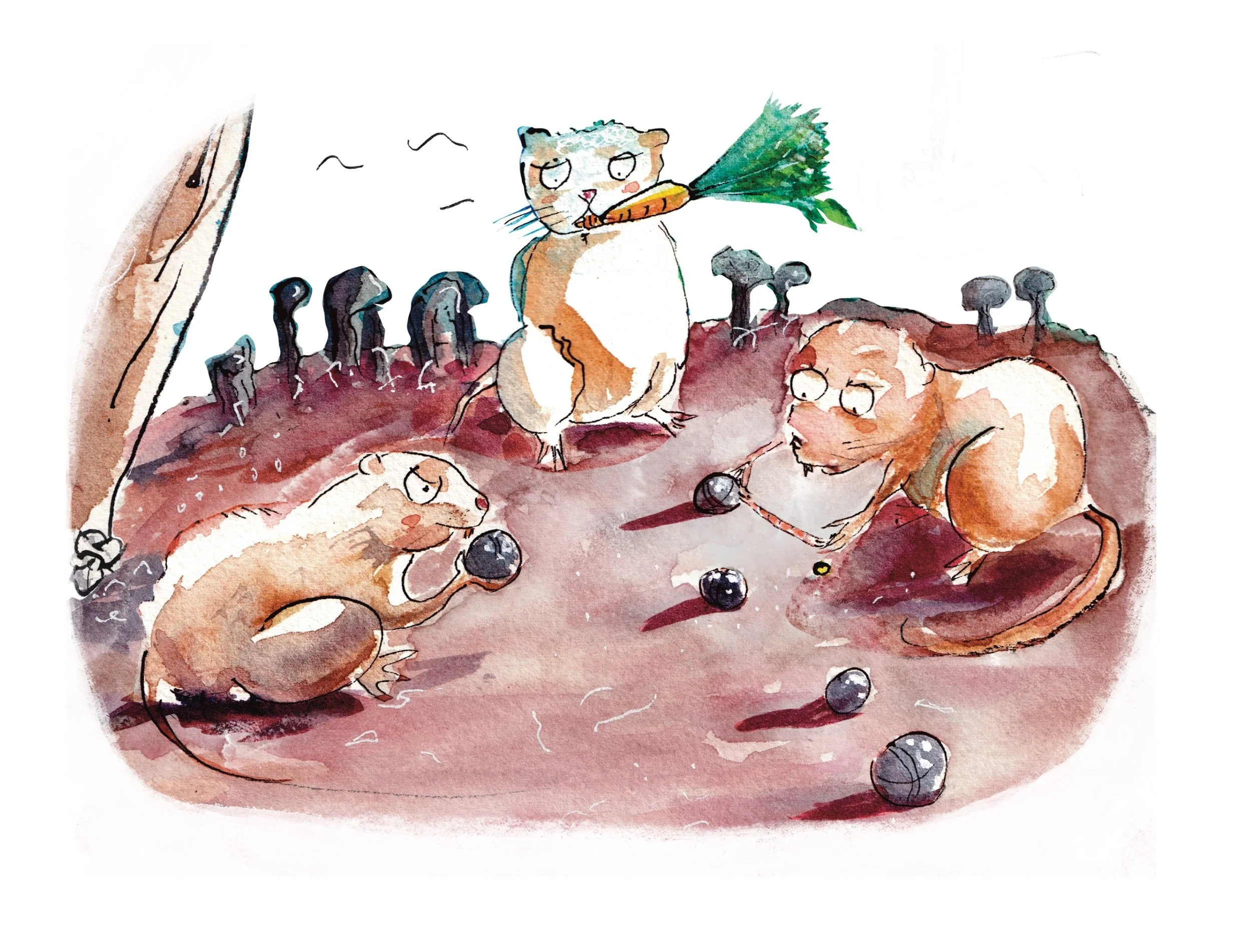 Coypu playing boules, Marseille, parc Borely