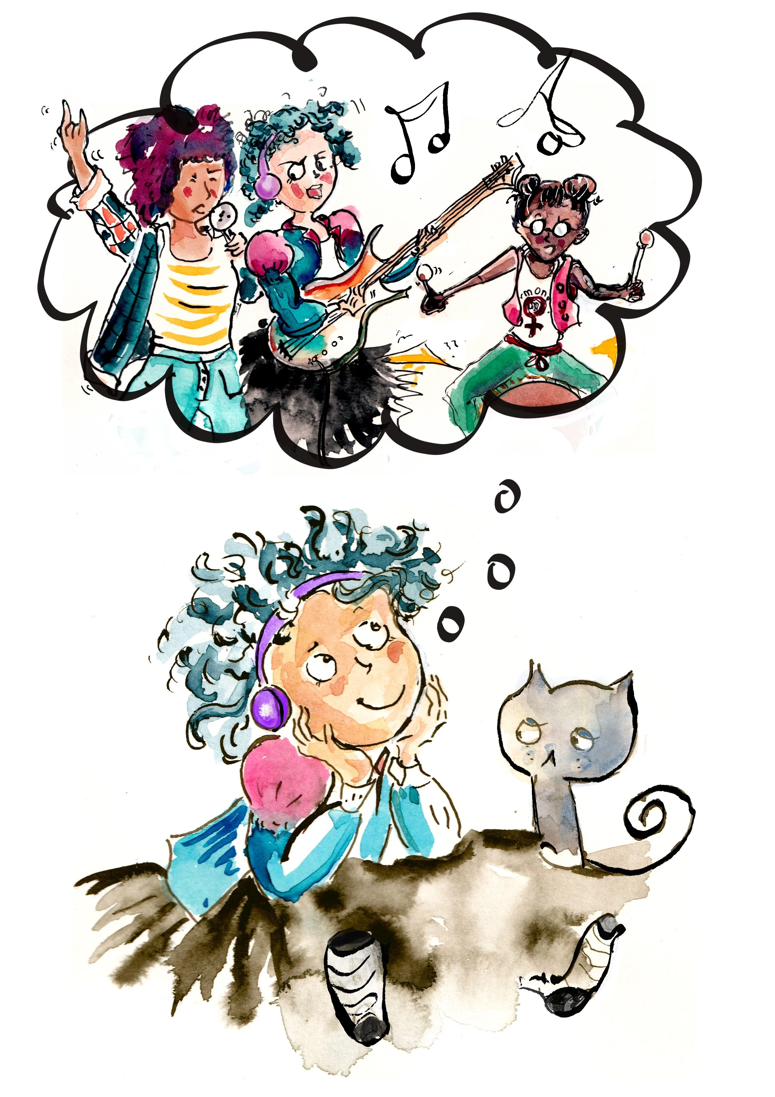 Punk girl dreaming about her future gang (Illustration for It's me talent)