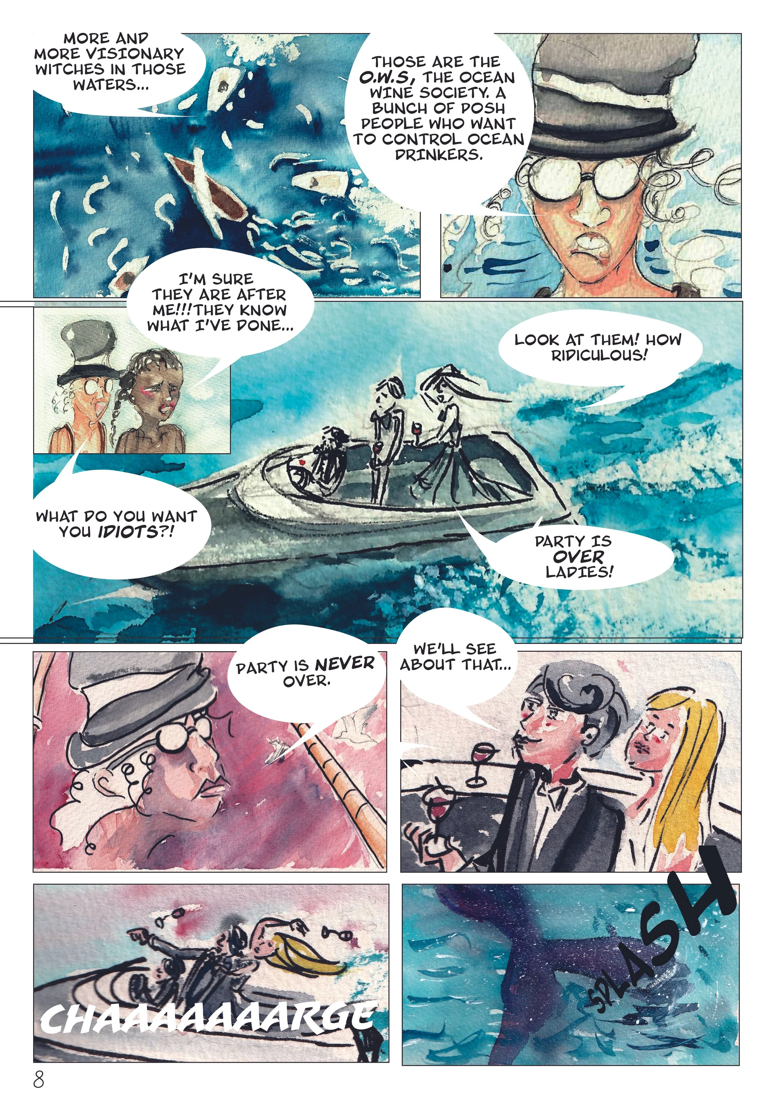 Page de bd sur le thème de la Chanson L'âme du Vin Vivant, écrit par Elsa Prevost, réalisé pour Oxford Brookes University.