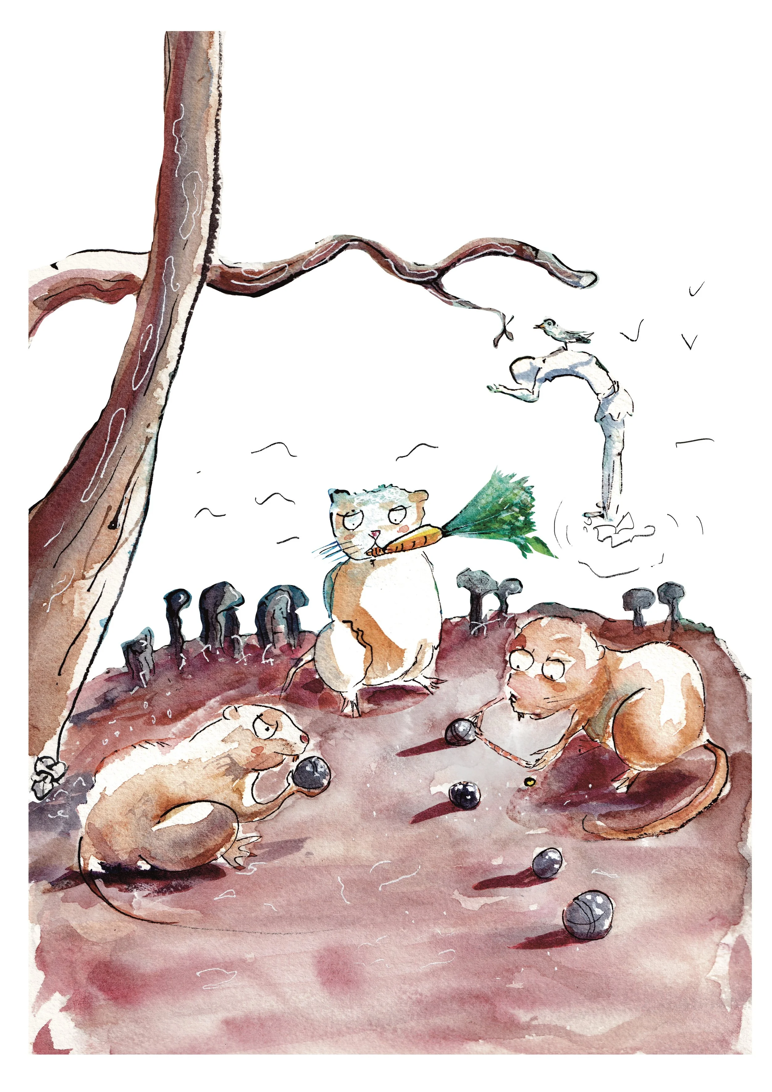 Coypu playing boules, Marseille, parc Borely