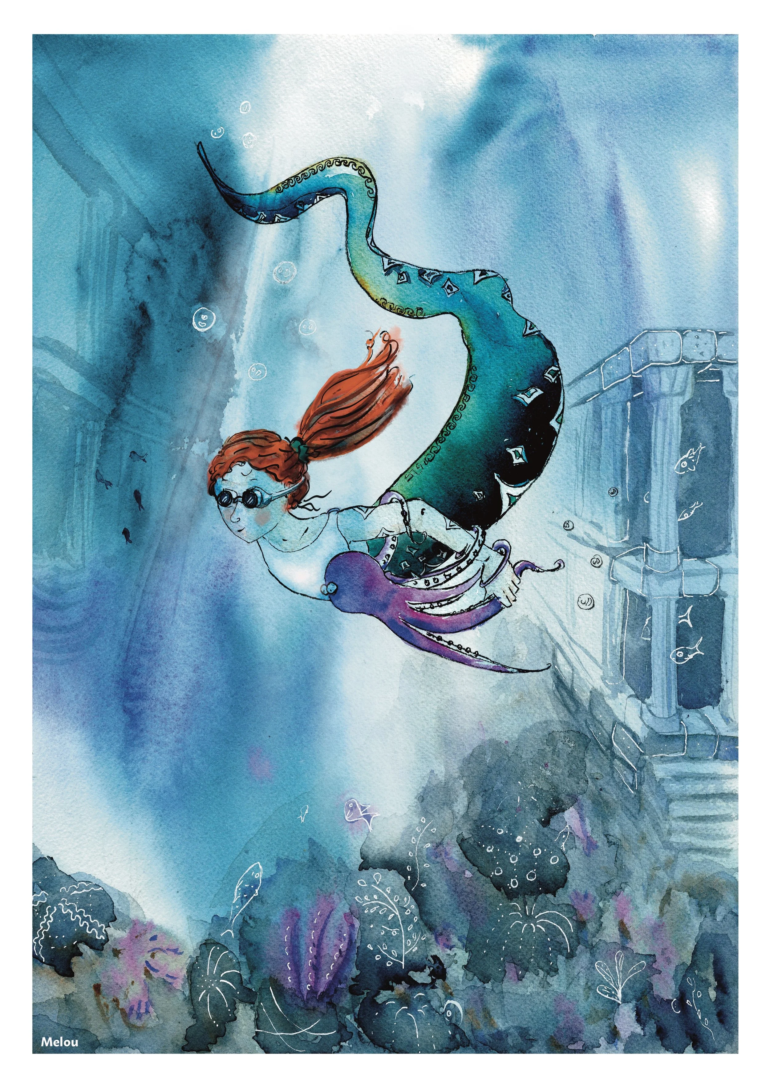 Toto, Medusa's daughter, illustration for Oxford Brookes University, print A3