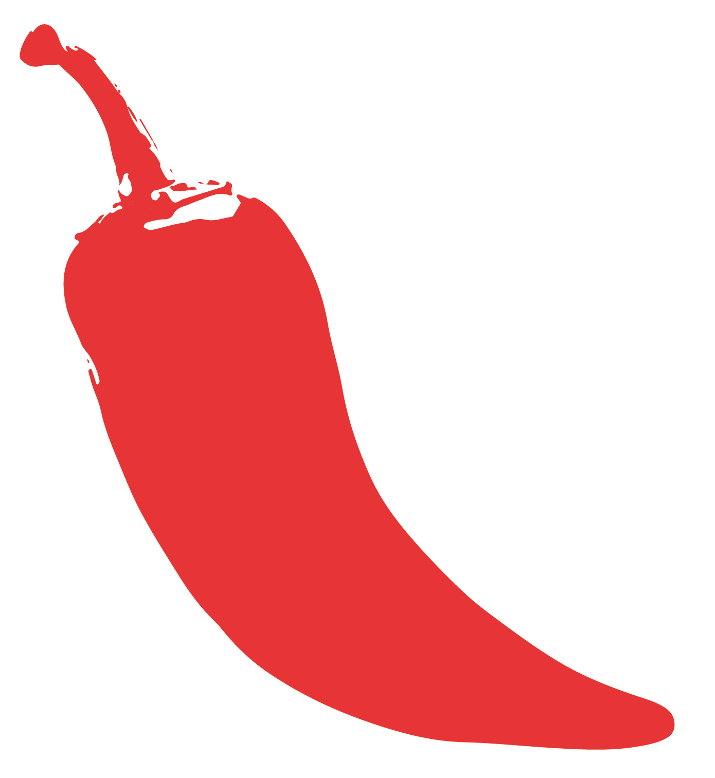 Une illustration d'un piment rouge courbé, avec un contour blanc sur un fond noir.