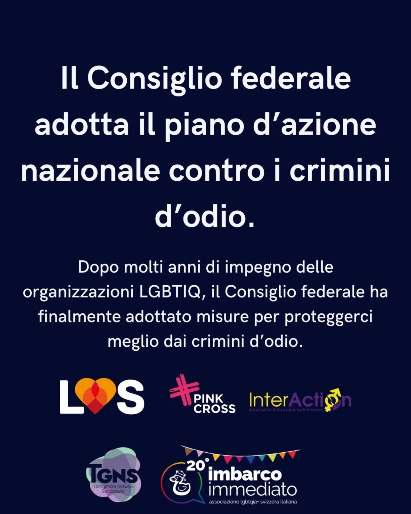 Dopo molti anni di impiego delle organizzazioni LGBTQIA+, il Consiglio federale ha finalmente adottato misure per proteggerci meglio dai crimini d'odio. ✨️🌈
