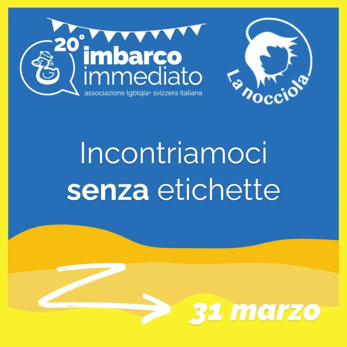 📢📢📢
Imbarco Immediato x @la_nocciola_ :
Questo mese avr&agrave; luogo il Gruppo di parola arcobaleno "Incontriamoci senza etichette" presso la sede di La Nocciola a Bellinzona (📍indirizzo: Salita S. Michele 3, 6500 Bellinzona, Svizzera)