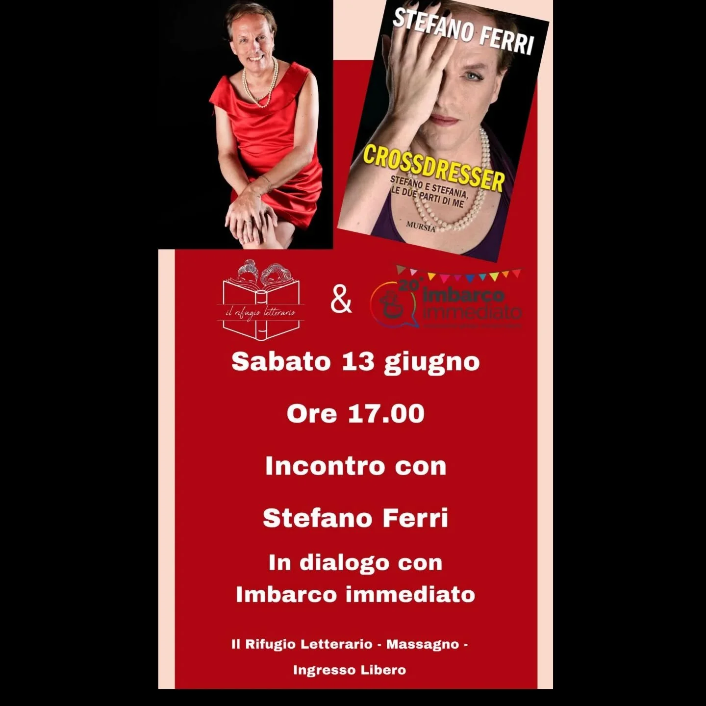 In collaborazione con la Libreria Il Rifugio Letterario di Massagno 📚, vi invitiamo alla presentazione del libro &ldquo;Crossdresser&rdquo; di Stefano Ferri ✨

📅 Quando: 13 giugno 2026 alle ore 17.00

📍 Dove: Il Rifugio Letterario