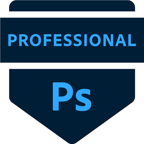 Badge with the word 'PROFESSIONAL' at the top and a large 'Ps' logo at the bottom, indicating a professional level of Adobe Photoshop skills.