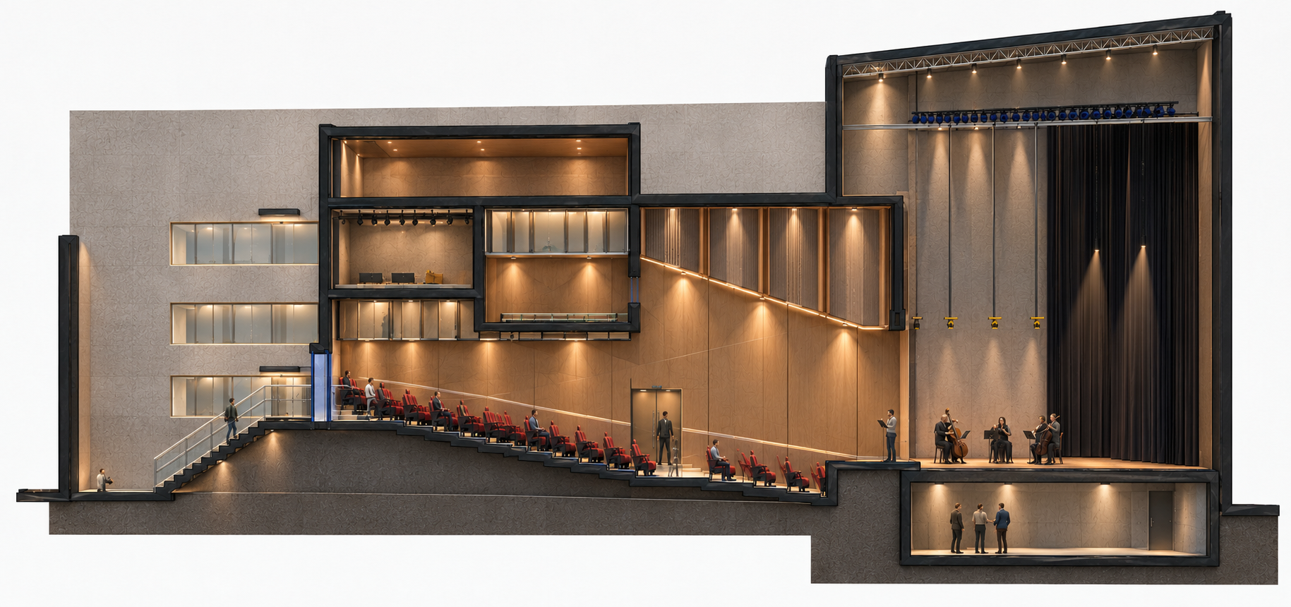 Corte arquitectónico de auditorio moderno.png