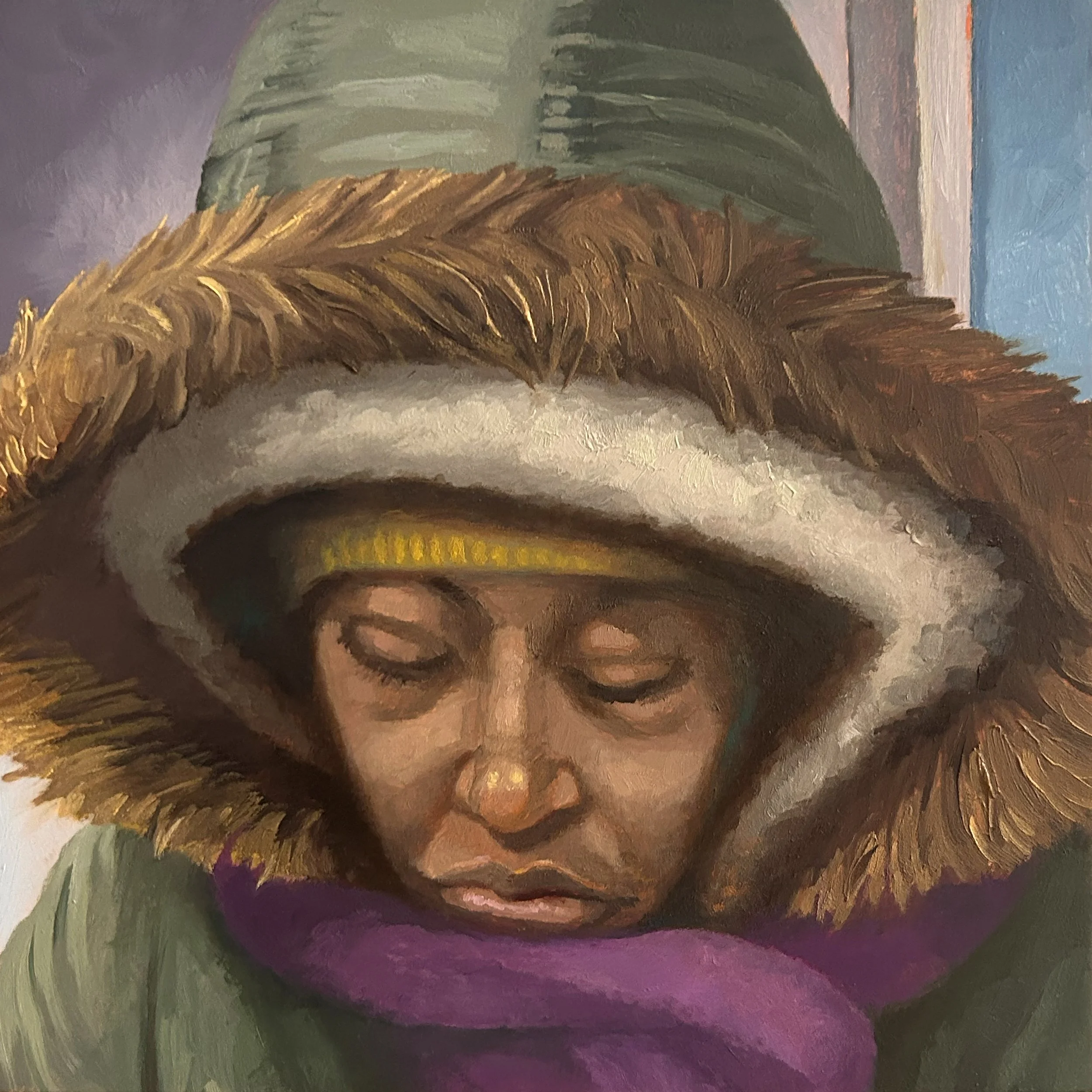 On the C Train 1, 6"x6", Oils on Panel