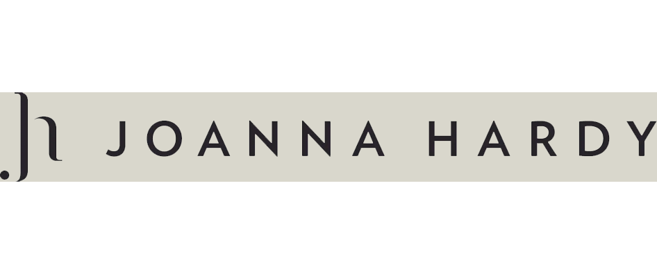 Close-up of the 'Joanna Hardy' jewelry brand logo on a white background.