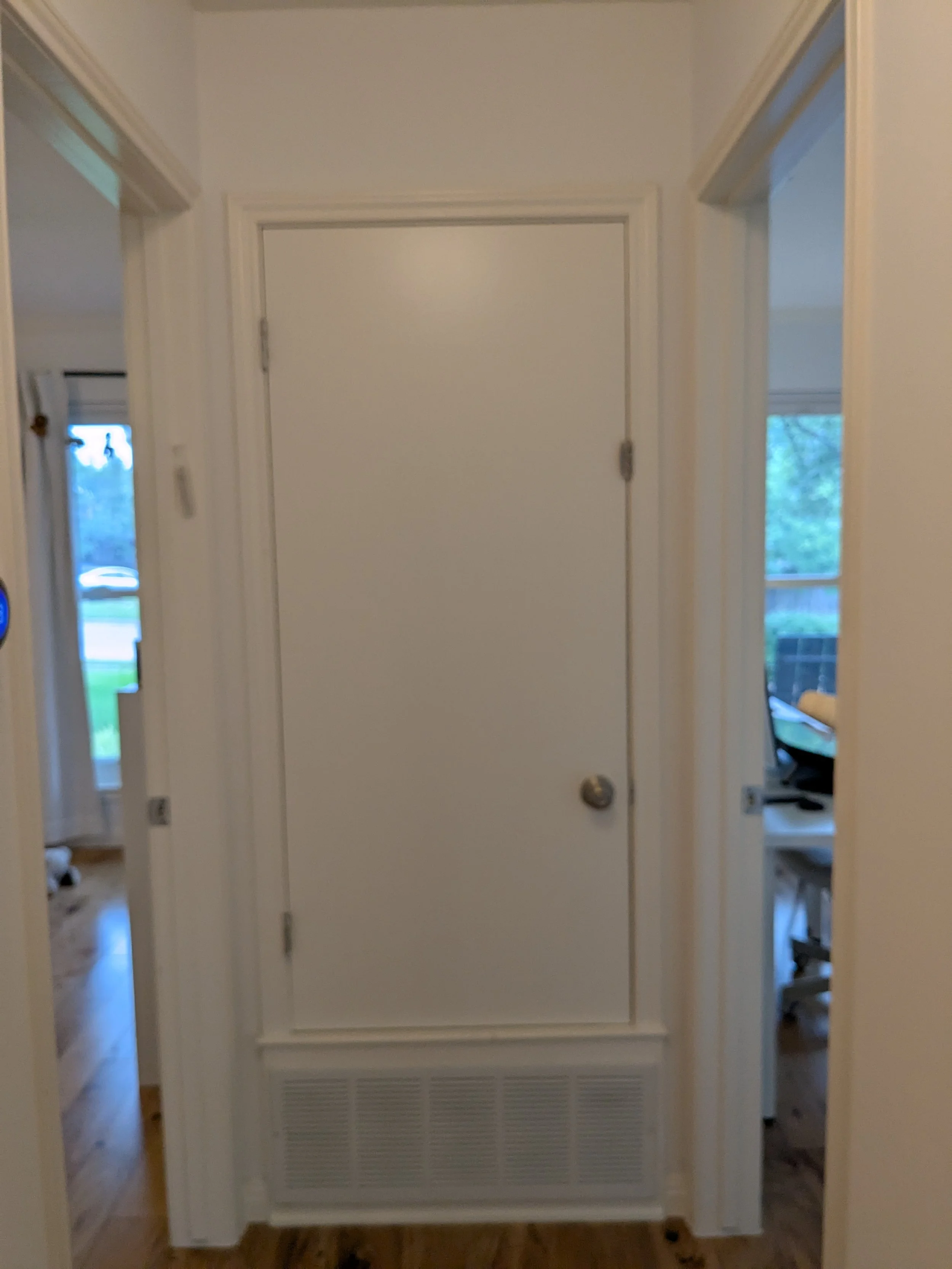 One way door lock for babyproofing HVAC closets, laundry closets, and pantries