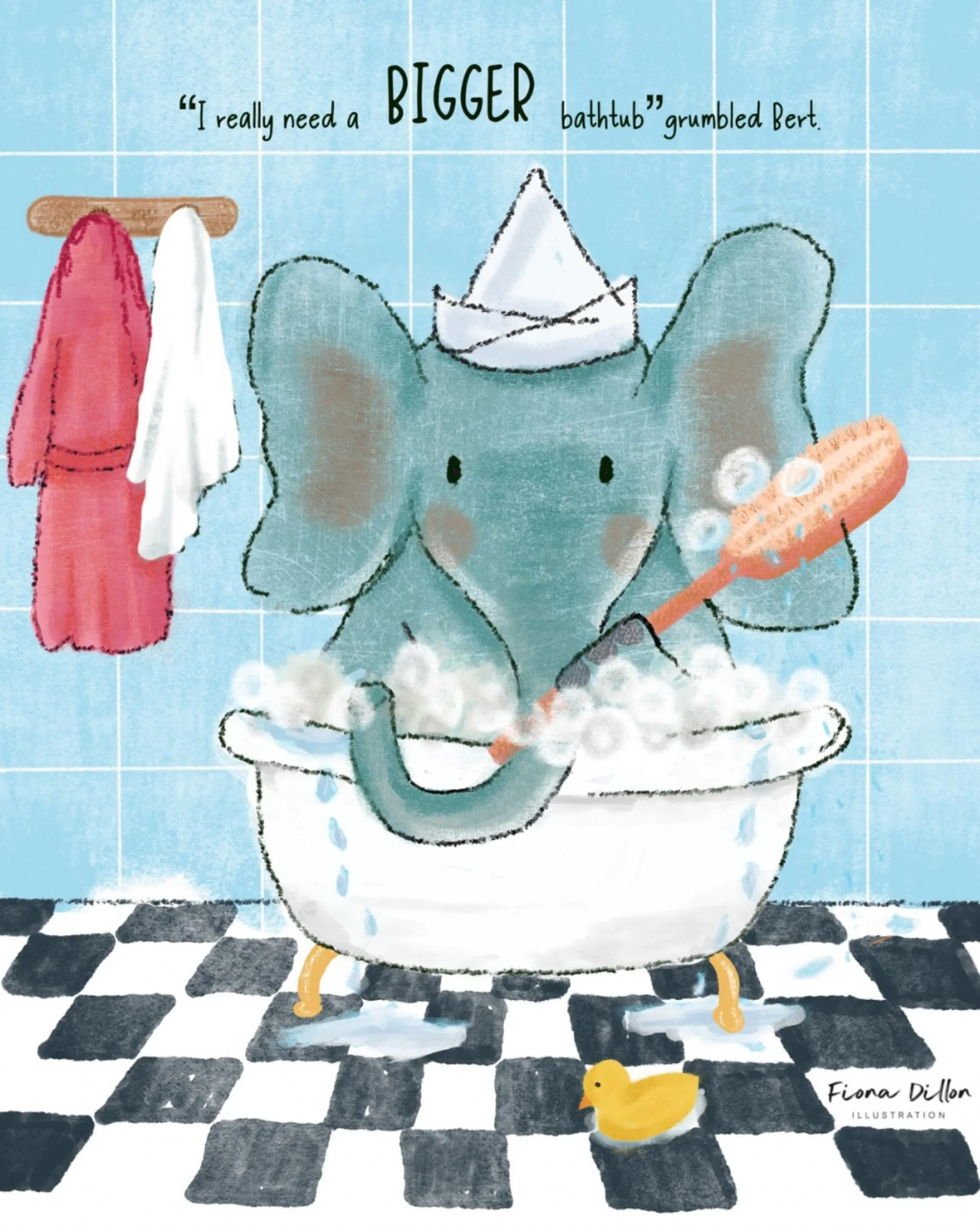 Bert needs a bigger bathtub!

#childrenspicturebooks #kidlitart #elephantinthebathtub #picturebookillustration #picturebooks #kidlitartist