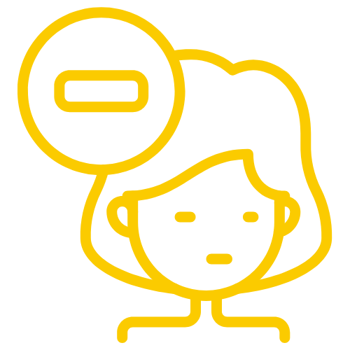 Yellow outline icon of a person with a negative symbol
